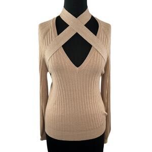 NWT 27 Miles Tan Latte Long Sleeve Crisscross Chest Strap Merryn Sweater Size XS